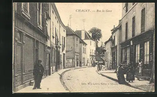 AK Chagny, Rue de la Gare, Strassenpartie