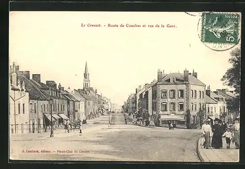 AK Le Creusot, Route de Couches et rue de la Gare