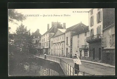 AK Charolles, Quai de la Poterne et Théatre