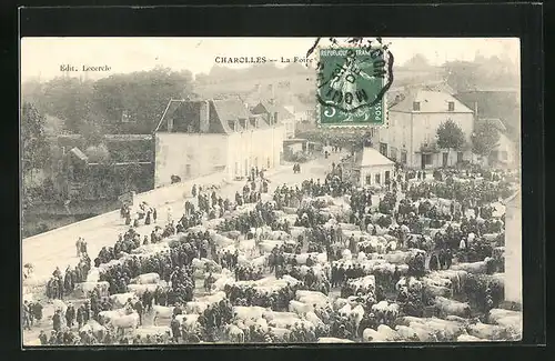 AK Charolles, La Foire, Viehmarkt aus der Vogelschau