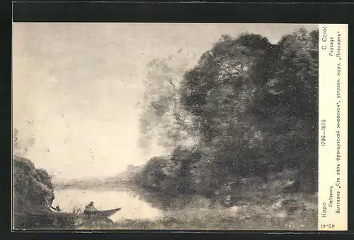 Künstler-AK C. Corot: Paysage, Uferlandschaft mit Boot, Rotes Kreuz Russland