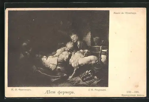 Künstler-AK J. H. Fragonard: Kinder mit Hunden in der Stube, Musée de l`Ermitage, Rotes Kreuz Russland