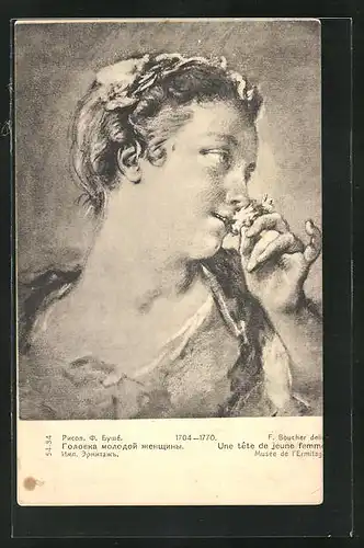AK Une tete de jeune Femme, F. Boucher, Musée de l'Ermitage