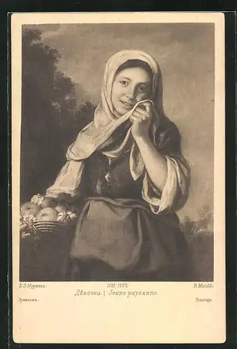AK Jeune paysanne, Bäuerin mit Obstkorb, B. Murillo, Musée de l'Ermitage