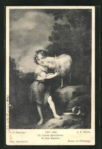 AK Saint Jean Baptiste, Mädchen kuschelt mit einem Lamm, Musée de l'Ermitage