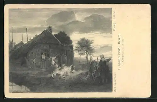 AK Le soir, Bauernhaus mit Rindern, G. Camphuysen