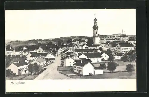 AK Mettenheim, Strassenpartie am Ortseingang mit Blick zur Kirche