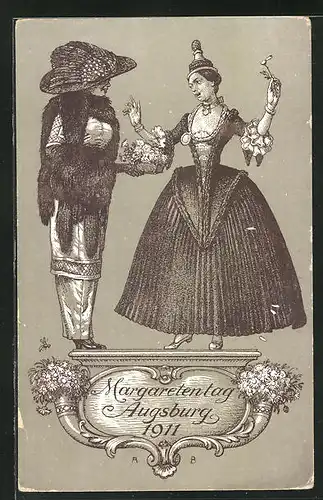 Künstler-AK Augsburg, Margaretentag 1911, Historische Mode
