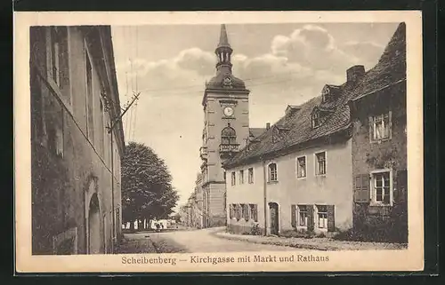 AK Scheibenberg, Kirchgasse mit Markt und Rathaus