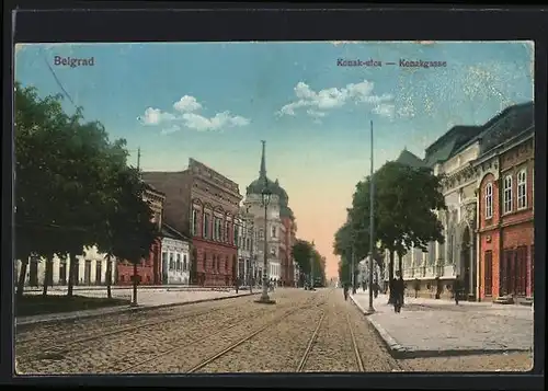 AK Belgrad, Konakgasse mit Passanten