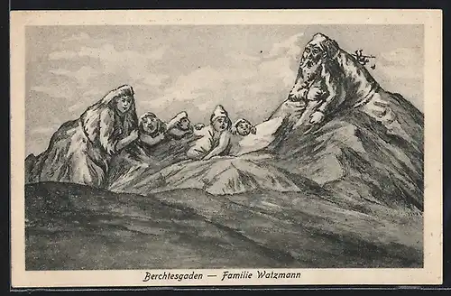 AK Berchtesgaden, Familie Watzmann, Berg mit Gesicht / Berggesichter