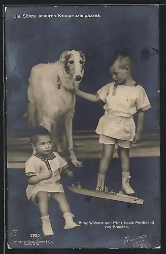 AK Prinz Wilhelm und Prinz Louis Ferdinand von Preussen mit Hund