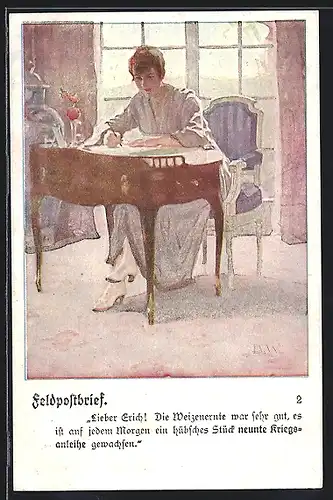 Künstler-AK Brynolf Wennerberg: Frau schreibt ihrem Liebsten über die neunte Kriegsanleihe