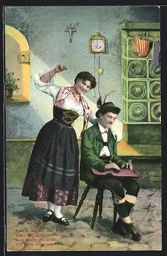 AK Mann mit Zither und Frau in Tracht