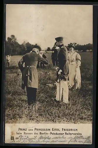 AK Prinz Eitel Friedrich von Preussen und Gattin beim Rennen des Berlin-Potsdamer Reitervereins