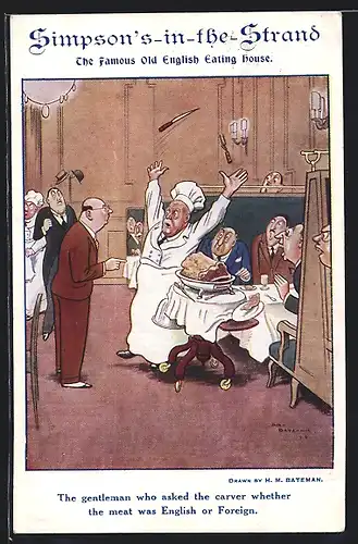 Künstler-AK H. M. Bateman: Simpson`s-in-the-Strand, Famous Old English Eating House, Scherz, Koch