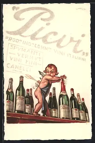 Künstler-AK sign. Aldo Mazza: Reklame für Picvi, Amor auf einem Bartresen