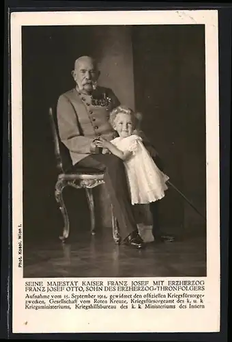 AK Rotes Kreuz Nr. 12: Kaiser Franz Josef I. von Österreich mit Erzherzog Franz Josef Otto