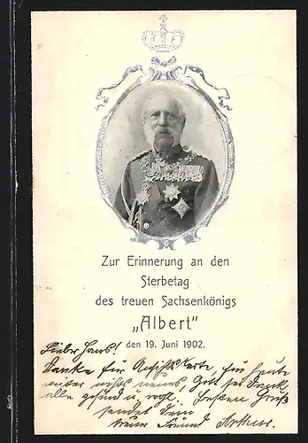 AK Erinnerung an den Sterbetag des Königs Albert von Sachsen, 19.06.1902