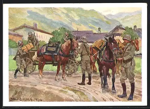 Künstler-AK Ludwig Koch: Österreichische Fahrtruppe