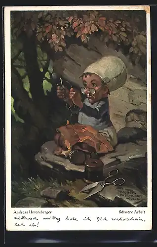Künstler-AK Schwere Arbeit, Zwergenschneider