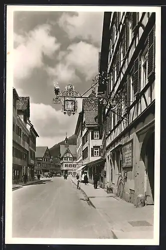 AK Urach, Gasthof zum Fass, Kneipenschild