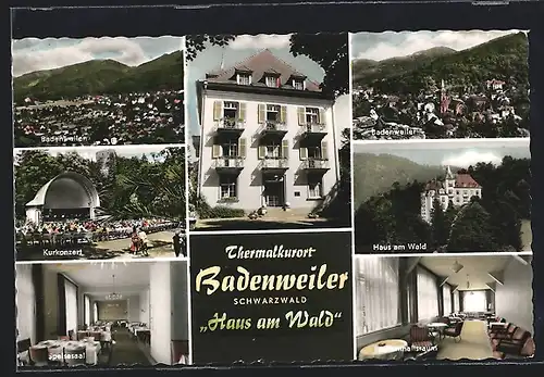 AK Badenweiler, Hotel Haus am Wald mit Speisesaal und Aufenthaltsraum