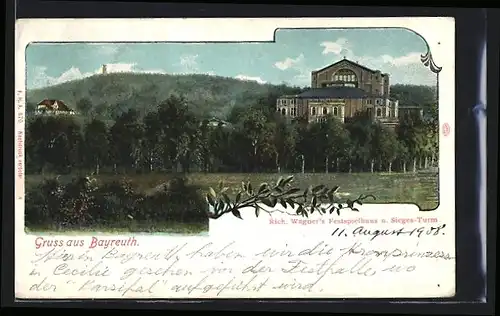 AK Bayreuth, Rich. Wagner`s Festspielhaus und Sieges-Turm