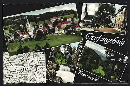AK Grafengehaig, Gesamtansicht, Kirche, Wasserfall
