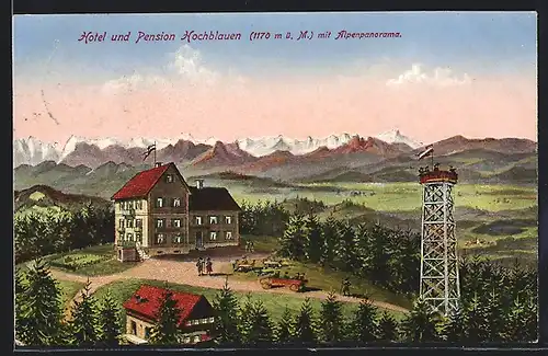 AK Hochblauen, Hotel und Pension Hochblauen, Aussichtsturm mit Panorama