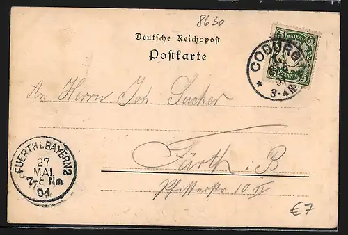 AK Coburg, Ortsansicht mit Feste