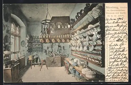 AK Nürnberg, Küche im Germanischen Museum mit Gerät