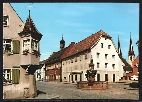 AK Kenzingen /Breisgau, Stadt des Weins und des Waldes, Strassenpartie mit Brunnen