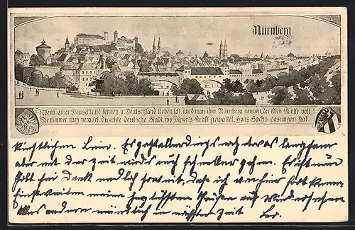 Künstler-AK Nürnberg, Gesamtansicht der Stadt