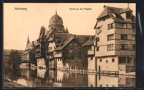 AK Nürnberg, Synagoge von der Pegnitz gesehen