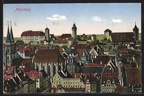 AK Nürnberg, Blick über die Dächer der Stadt