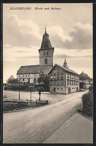 AK Blaufelden, Strassenansicht mit Kirche und Rathaus