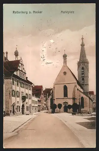 AK Rottenburg, Marktplatz mit Kirche