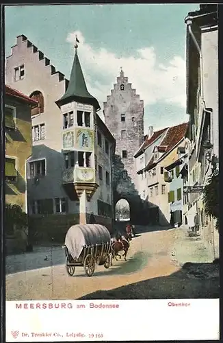 AK Meersburg, Strassenpartie am Obertor, Pferdegespann