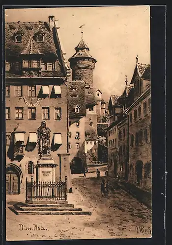 AK Nürnberg, Dürerplatz mit Denkmal