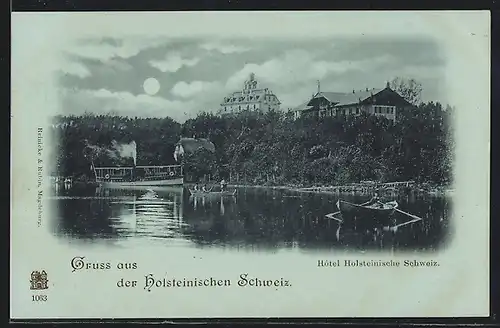 Mondschein-AK Holsteinische Schweiz, Blick auf Hotel Holsteinische Schweiz