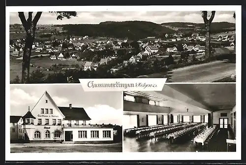 AK Gammertingen, Hotel & Barauereigasthaus Zum Kreuz von A. Burkhart, Innenansicht & Gesamtansicht