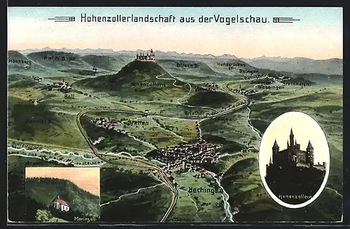 AK Hohenzollern, Landkarte, aus der Vogelschau