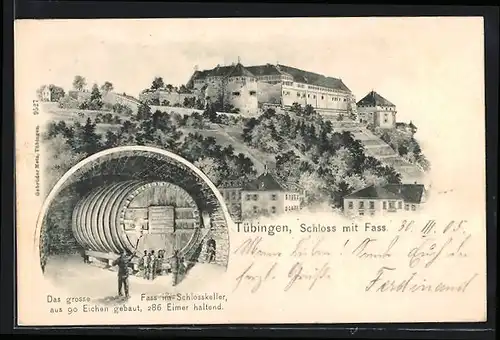 Künstler-AK Tübingen, Schloss mit Fass