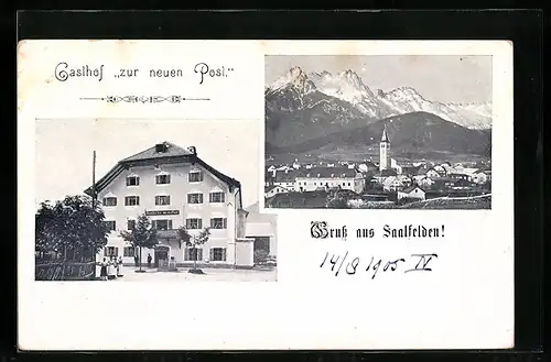 AK Saalfelden, Gasthof zur neuen Post, Ortsansicht