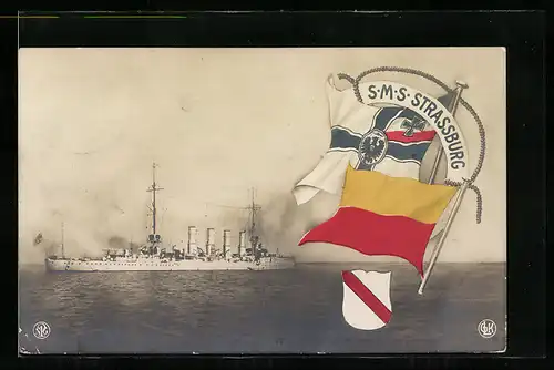 AK SMS Kriegsschiff Strassburg auf hoher See