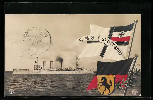 AK Kriegsschiff S.M.S. Stuttgart auf See