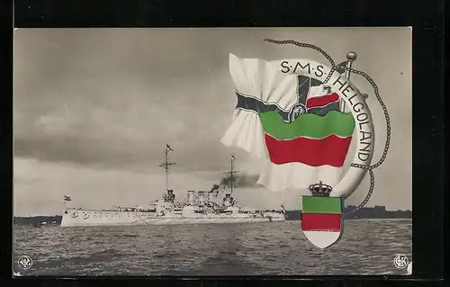 AK Kriegsschiff SMS Helgoland, Reichskriegsflagge und Wappen