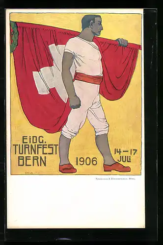 Künstler-AK Bern, Eidgenössisches Turnfest 14.-17. Juli 1906, Turner mit Flagge