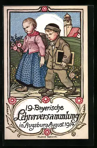 AK Augsburg, Festpostkarte, 19. Bayerische Lehrerversammlung August 1914